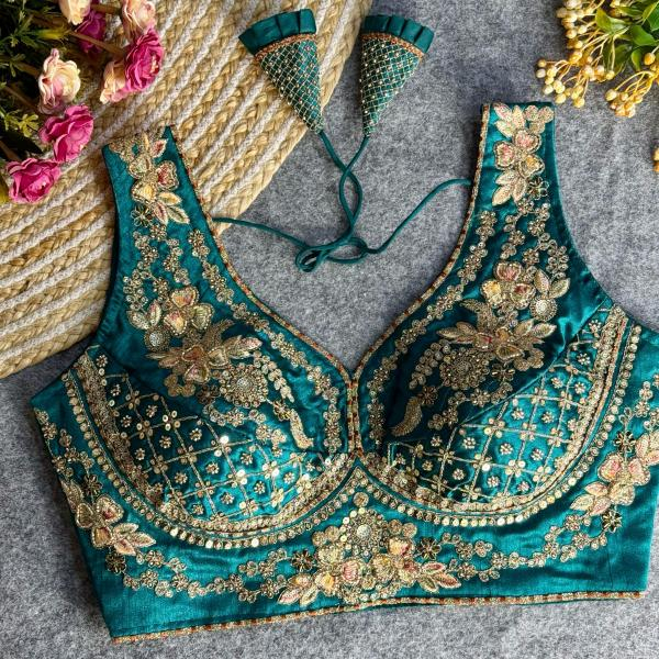 Purnima-Sarees- Heavy Stars & Beads Work Sabyasachi Neck Bridal Blouse