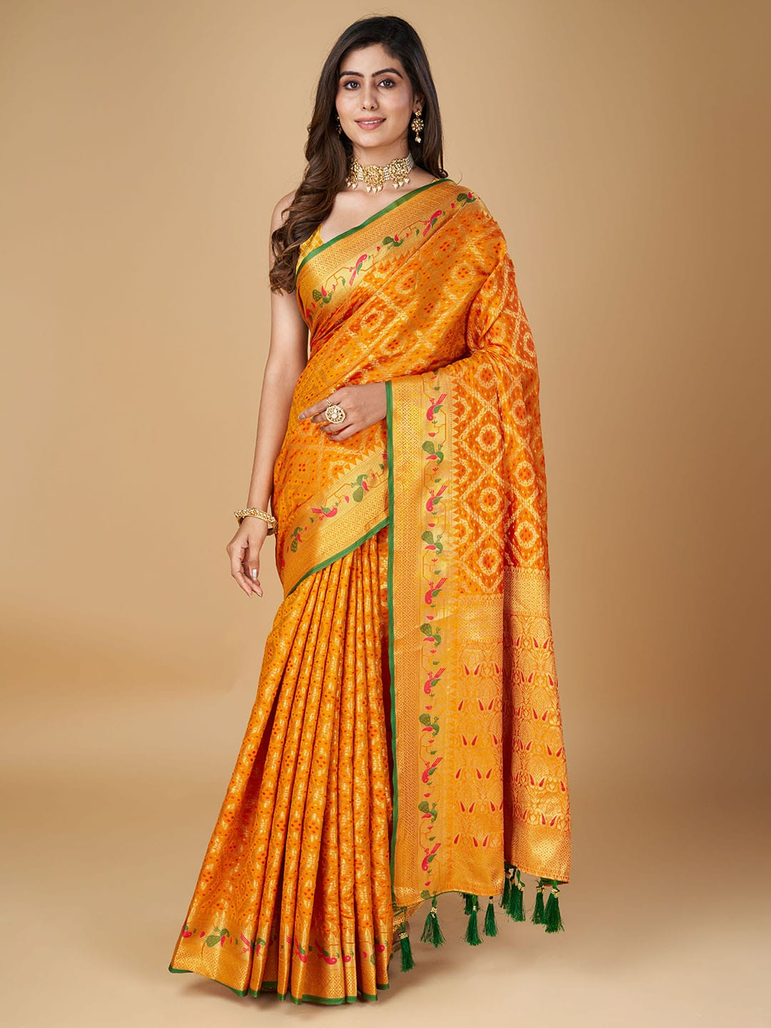 Purnima-Sarees- Orange color patola silk saree with woven design